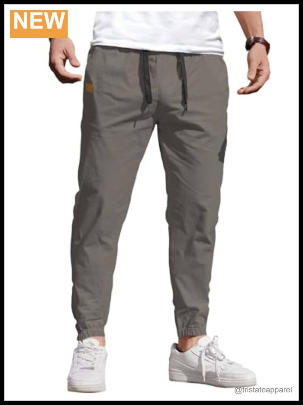 Mens Cotton Jogger Pants Drawstring Cargo Joggers Hiking Track Sweatpants